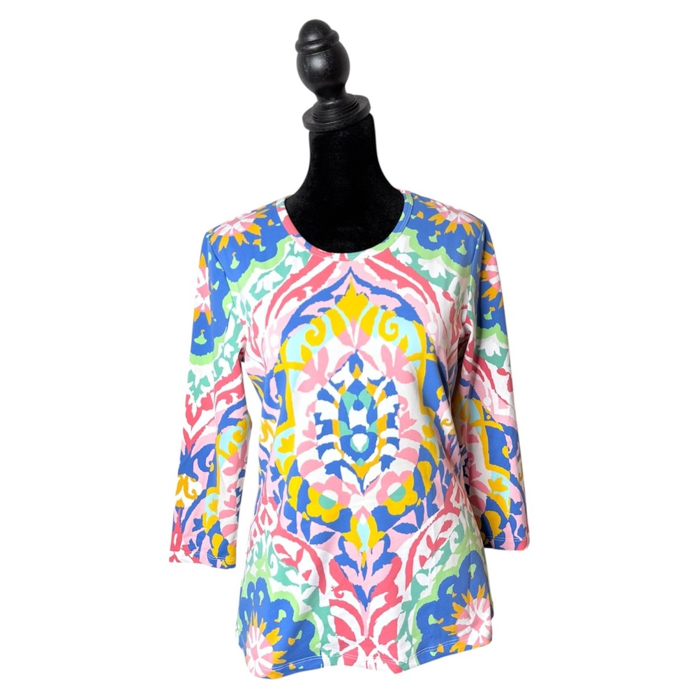 J. McLaughlin Catalina Cloth Top Size S Maximalist Colorful Mod‎ Preppy Abstract
